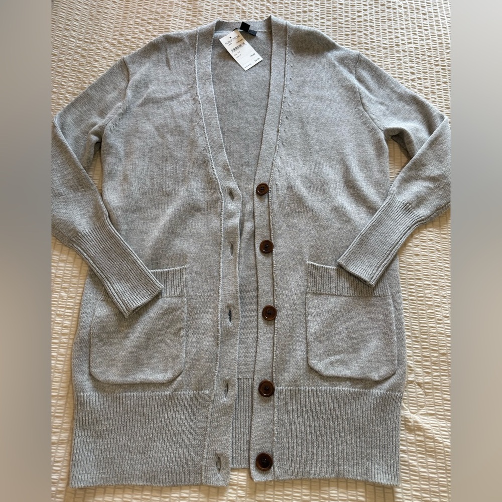 NWT J Crew Cotton Wool Grey Cardigan xxs